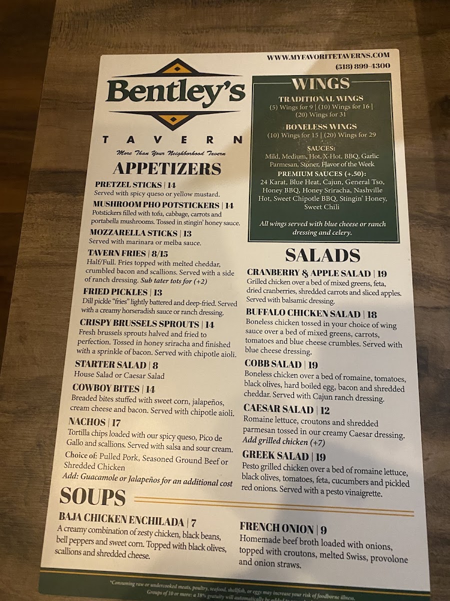 Bentley's Tavern Menu - Image 2